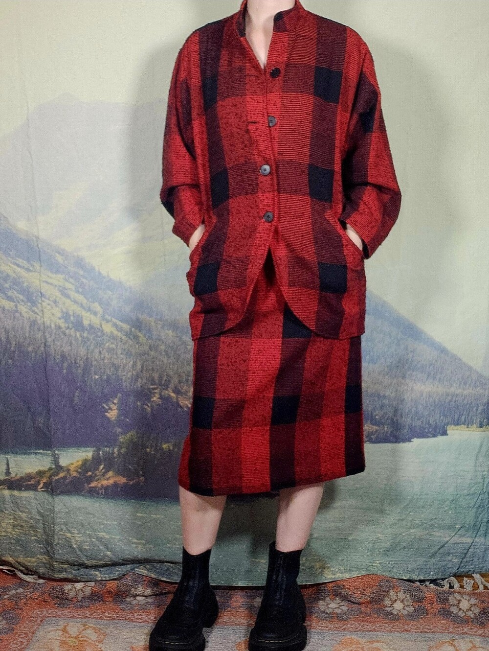 Vintage Grunge Punk Plaid S/M Oversized Skirt Jacket Blazer Set - Picture 3 of 9